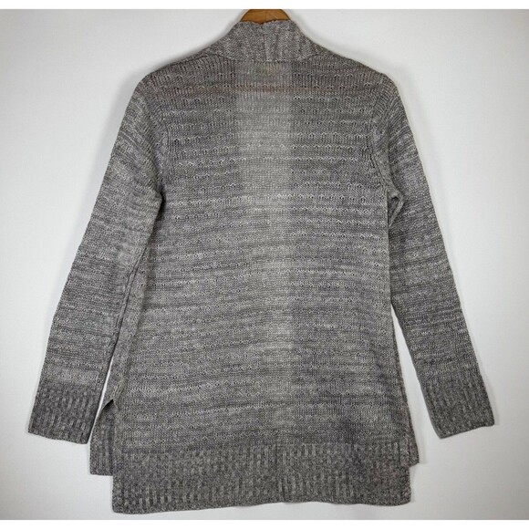 Eileen Fisher XS Open Front Cardigan Gray Organic Linen Knit Sweater Long Sleeve - Picture 3 of 11